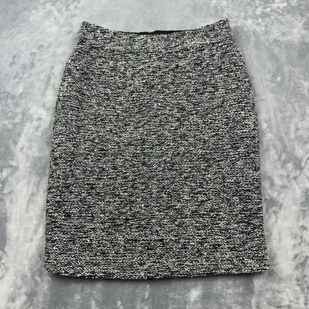 Garnet Hill Skirt Womens Sz 6 Wool Blend Pencil Gray Tweed Back Zip Classic Slit